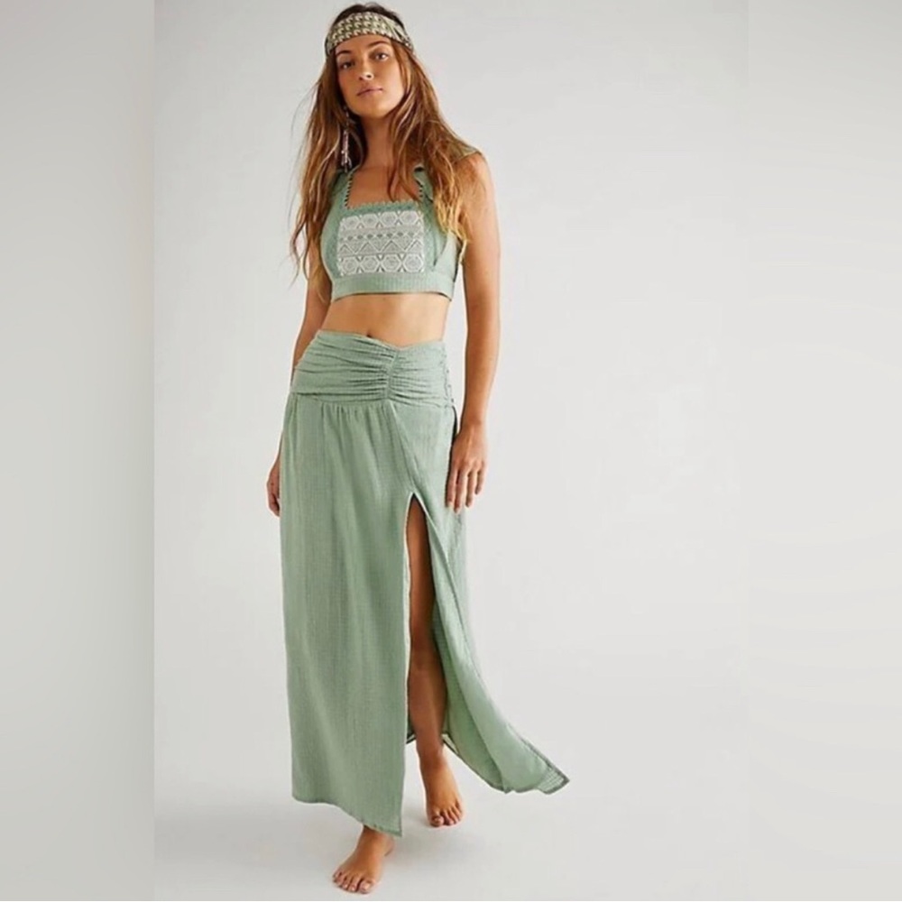 NWOT Free People County Line Lace Crop Top & MaxiSkirt Set